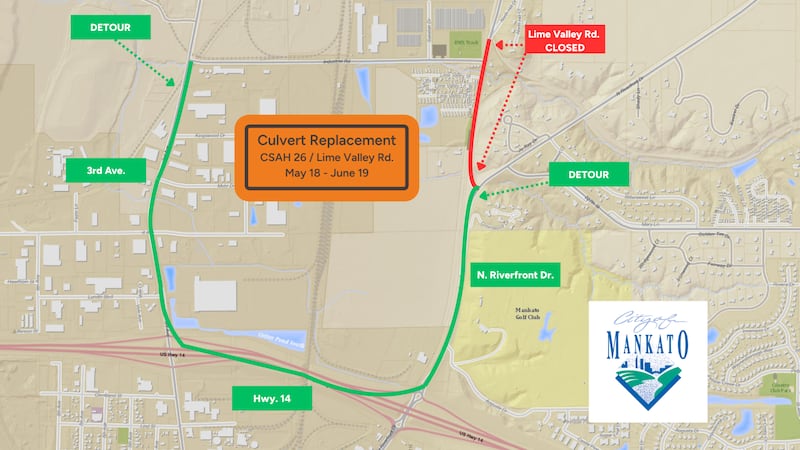 Crews will be replacing a culvert on Lime Valley Road. between North. Riverfront Drive and...