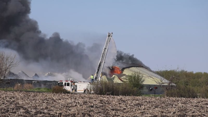 No turkeys were lost in a barn fire near Mapleton Wednesday morning.
