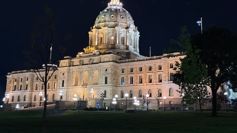 Minneosota's State Capitol Building on the last night of the 2026 legislative session