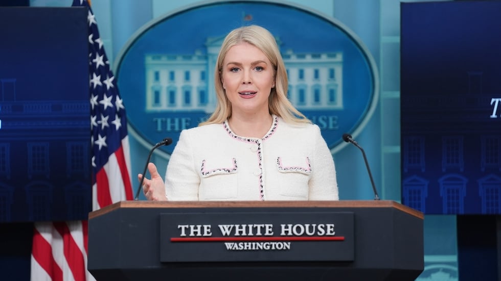 White House press secretary Karoline Leavitt speaks during a press briefing at the White...