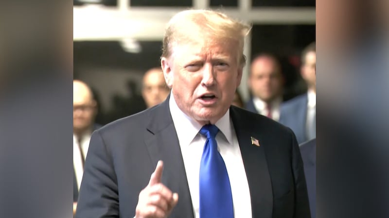 Former President Donald Trump gave remarks after a guilty verdict was reached in his hush...