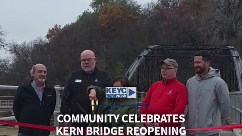 Crowds gathered at the ribbon cutting marking the official opening of the Kern Bridge.